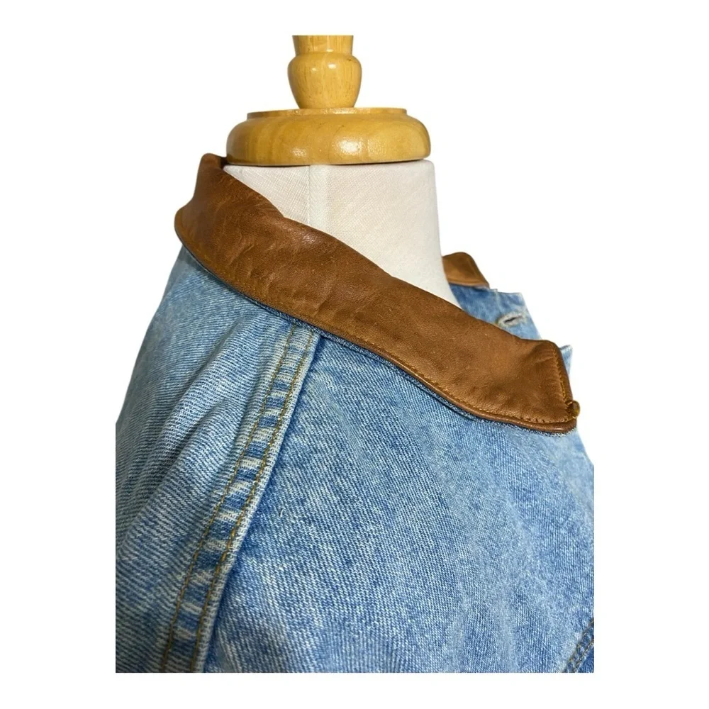 London Fog, Blue Denim Jacket with Brown leather Collar - Picture 5 of 15